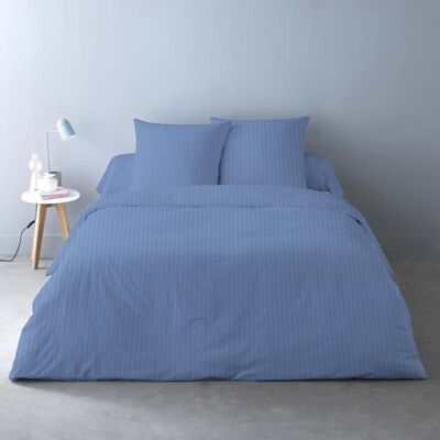 ALPES BLANC - Housse de Couette Unie rayée Bleu Pur Satin de Coton 78 fils 240x220 cm + 2 taies 65x65 – Finition Boutons Blanc - Publicité ALPES BLANC - Housse de Couette Unie rayée Bleu Pur Satin de Coton 78 fils 240x220 cm + 2 taies 65x65 – Finition Boutons Blanc - Publicité