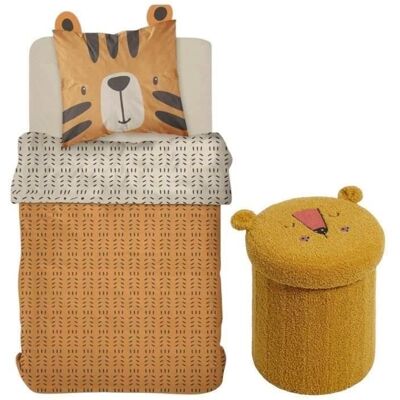 Ensemble parure de lit enfant + coffre de rangement pouf pliable - TODAY - JUNGLE - 140 x 200 cm - Coton Orange - Publicité Ensemble parure de lit enfant + coffre de rangement pouf pliable - TODAY - JUNGLE - 140 x 200 cm - Coton Orange - Publicité