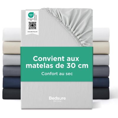 Bedsure Drap-housse 100% Jersey de Coton Cooling - Easy Care - Grand Bonnet 30cm - Hotel Luxury - 180x200+30cm - Gris Clair Gris - Publicité Bedsure Drap-housse 100% Jersey de Coton Cooling - Easy Care - Grand Bonnet 30cm - Hotel Luxury - 180x200+30cm - Gris Clair Gris - Publicité