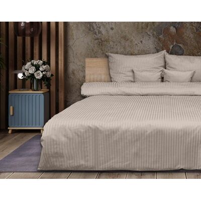 Parure de lit - MATEX - Beige - 160x200 + 2x70x80 - Rayures 1 cm - Coton OEKO-TEX Beige - Publicité Parure de lit - MATEX - Beige - 160x200 + 2x70x80 - Rayures 1 cm - Coton OEKO-TEX Beige - Publicité
