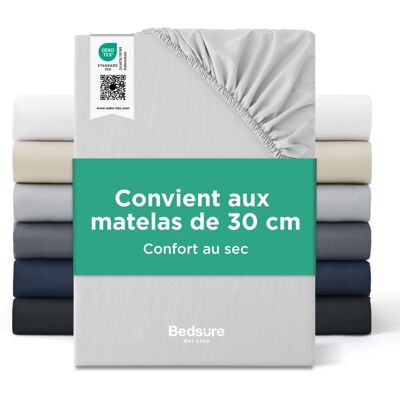 Bedsure Drap-housse 100% Jersey de Coton Cooling - Easy Care - Grand Bonnet 30cm - Hotel Luxury - 160x200+30cm - Gris Clair Gris - Publicité Bedsure Drap-housse 100% Jersey de Coton Cooling - Easy Care - Grand Bonnet 30cm - Hotel Luxury - 160x200+30cm - Gris Clair Gris - Publicité