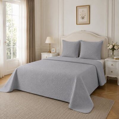 FANNY & CÉLINE Couvre-lit Boutis de Lux Percale pur coton 230x250cm avec 2 Taies 65x65cm M23-7001 GRIS Gris - Publicité FANNY & CÉLINE Couvre-lit Boutis de Lux Percale pur coton 230x250cm avec 2 Taies 65x65cm M23-7001 GRIS Gris - Publicité