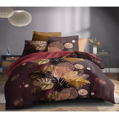 Parure de draps 4P Louna lit 140 x 190 Palm Chic Coton Pur - - Marron - Publicité Parure de draps 4P Louna lit 140 x 190 Palm Chic Coton Pur - - Marron - Publicité