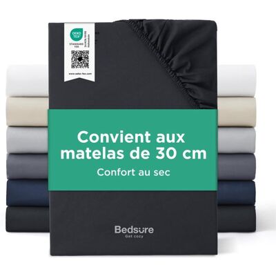 Bedsure Drap-housse 100% Jersey de Coton Cooling - Easy Care - Grand Bonnet 30cm - Hotel Luxury - 160x200+30cm - Noir Noir - Publicité Bedsure Drap-housse 100% Jersey de Coton Cooling - Easy Care - Grand Bonnet 30cm - Hotel Luxury - 160x200+30cm - Noir Noir - Publicité