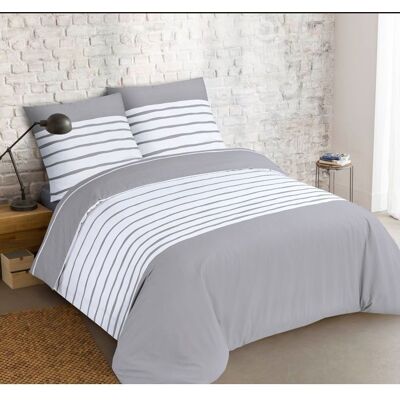 VISION Parure de lit réversible MIA - 100% Coton - Housse de couette 260x240cm + 2 taies doreiller 65x65cm Gris - Publicité VISION Parure de lit réversible MIA - 100% Coton - Housse de couette 260x240cm + 2 taies doreiller 65x65cm Gris - Publicité