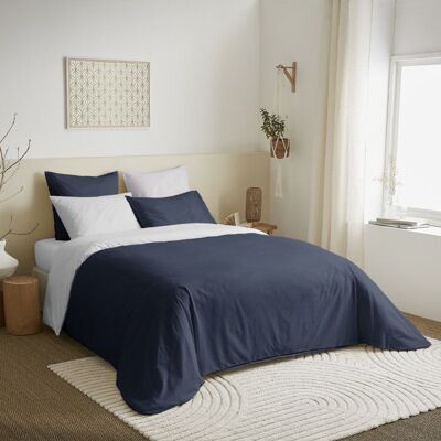 COTON PUR Pack complet 6 pièces Marine/Blanc réversible housse de couette pour lit 160 x 200 cm Blanc - Publicité COTON PUR Pack complet 6 pièces Marine/Blanc réversible housse de couette pour lit 160 x 200 cm Blanc - Publicité
