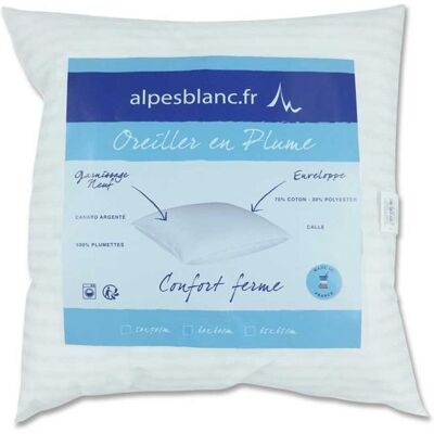 ALPES BLANC - Oreiller 60x60 cm 100% plumettes – Fabriqué en France – Traitement antiacarien – Soutien des cervicales et de la nuque Blanc - Publicité ALPES BLANC - Oreiller 60x60 cm 100% plumettes – Fabriqué en France – Traitement antiacarien – Soutien des cervicales et de la nuque Blanc - Publicité