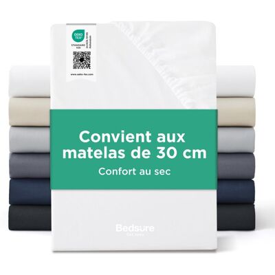Bedsure Drap-housse 100% Jersey de Coton Cooling - Easy Care - Grand Bonnet 30cm - Hotel Luxury - 160x200+30cm - Blanc Pur Blanc - Publicité Bedsure Drap-housse 100% Jersey de Coton Cooling - Easy Care - Grand Bonnet 30cm - Hotel Luxury - 160x200+30cm - Blanc Pur Blanc - Publicité