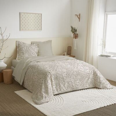 Parure de draps 4 pièces - MATIN CALIN - Cachemire naturel - 100% Coton - 57 Fils/cm² - Hypoallergénique Beige - Publicité Parure de draps 4 pièces - MATIN CALIN - Cachemire naturel - 100% Coton - 57 Fils/cm² - Hypoallergénique Beige - Publicité