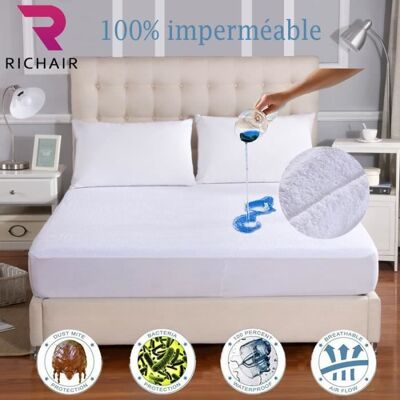 Protège Matelas imperméable 160 x 200 cm hauteur 30cm Drap Housse Hypoallergénique Hautement RespirantAnti-Bactérien RICHAIR by H Blanc - Publicité Protège Matelas imperméable 160 x 200 cm hauteur 30cm Drap Housse Hypoallergénique Hautement RespirantAnti-Bactérien RICHAIR by H Blanc - Publicité