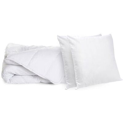 Pack Été 2 personnes - Couette Légère 240x260cm + 2 Oreillers moelleux 60x60cm - Anti-transpiration - BLEU CALIN Blanc - Publicité Pack Été 2 personnes - Couette Légère 240x260cm + 2 Oreillers moelleux 60x60cm - Anti-transpiration - BLEU CALIN Blanc - Publicité