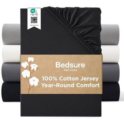 Bedsure Drap-housse 100% Coton Breathable & Cooling - Hotel Luxury - Easy Care - 140x200cm - Noir Noir - Publicité Bedsure Drap-housse 100% Coton Breathable & Cooling - Hotel Luxury - Easy Care - 140x200cm - Noir Noir - Publicité