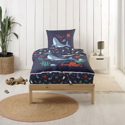 Parure de Lit Enfant Caradou® Océan en Coton 4 pièces: Couchage tout-en-un avec couette - 90x190cm - BLEU CALIN Bleu - Publicité Parure de Lit Enfant Caradou® Océan en Coton 4 pièces: Couchage tout-en-un avec couette - 90x190cm - BLEU CALIN Bleu - Publicité