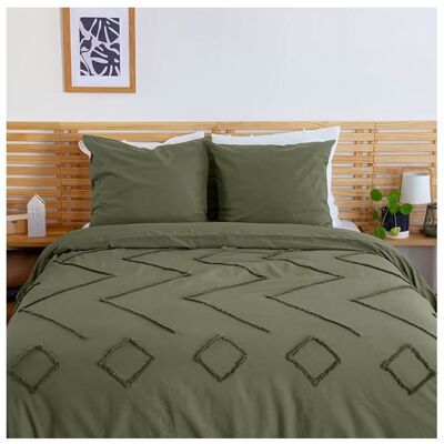 Parure de lit - COTE DECO - 220x240 cm - Coton 100% - Motif géométrique - Vert kaki Vert - Publicité Parure de lit - COTE DECO - 220x240 cm - Coton 100% - Motif géométrique - Vert kaki Vert - Publicité