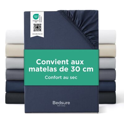 Bedsure Drap-housse 100% Jersey de Coton Cooling - Easy Care - Grand Bonnet 30cm - Hotel Luxury - 180x200+30cm - Indigo Ambiance Bleu - Publicité Bedsure Drap-housse 100% Jersey de Coton Cooling - Easy Care - Grand Bonnet 30cm - Hotel Luxury - 180x200+30cm - Indigo Ambiance Bleu - Publicité
