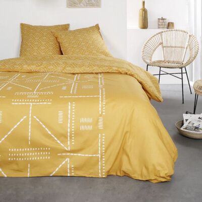 TODAY Parure de lit en coton réversible - Sunshine - l 220 x L 240 - Imprimé ethnique - Jaune et blanc Jaune - Publicité TODAY Parure de lit en coton réversible - Sunshine - l 220 x L 240 - Imprimé ethnique - Jaune et blanc Jaune - Publicité