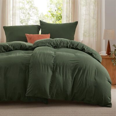 Parure de lit - Housse de couette - Bedsure - Vert olive gris - 135x200cm - Uni - 2 Pcs - Indispensable pour lété Vert - Publicité Parure de lit - Housse de couette - Bedsure - Vert olive gris - 135x200cm - Uni - 2 Pcs - Indispensable pour lété Vert - Publicité
