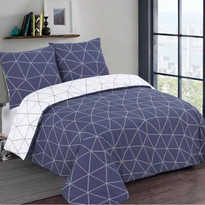 VISION Parure housse de couette HUGO marine Réversible - 100%Coton - 1 housse de couette 200x200cm + 2 taies 65x65cm - Marine Bleu - Publicité VISION Parure housse de couette HUGO marine Réversible - 100%Coton - 1 housse de couette 200x200cm + 2 taies 65x65cm - Marine Bleu - Publicité