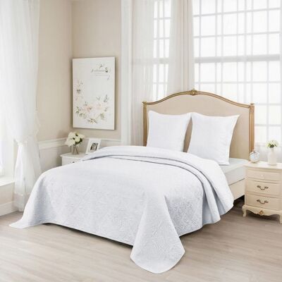 ALPES BLANC - Couvre lit uni blanc 250x260 cm enveloppe percale de coton - Boutis matelassé grande dimension avec 2 taies 65x65 cm Blanc - Publicité ALPES BLANC - Couvre lit uni blanc 250x260 cm enveloppe percale de coton - Boutis matelassé grande dimension avec 2 taies 65x65 cm Blanc - Publicité