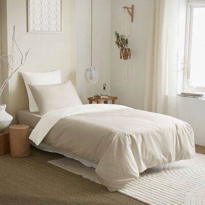 COTON PUR Pack complet 4 pièces Lin/Blanc réversible housse de couette pour lit 90 x 190 cm Blanc - Publicité COTON PUR Pack complet 4 pièces Lin/Blanc réversible housse de couette pour lit 90 x 190 cm Blanc - Publicité