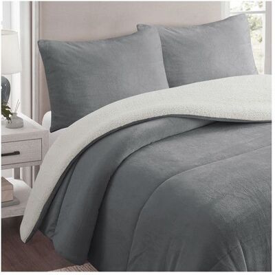 SOLEIL D'OCRE Couette polaire microfibre doublé sherpa 240x260 cm BICOLORE gris clair par Soleil docre Gris - Publicité SOLEIL D'OCRE Couette polaire microfibre doublé sherpa 240x260 cm BICOLORE gris clair par Soleil docre Gris - Publicité