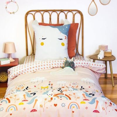 Parure de lit imprimée - COTE DECO - Licorne cœur rose - 140x200 cm - Housse + Taie - Microfibre Rose - Publicité Parure de lit imprimée - COTE DECO - Licorne cœur rose - 140x200 cm - Housse + Taie - Microfibre Rose - Publicité