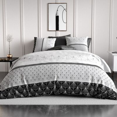 ALPES BLANC - Housse de couette 220x240 cm CASTA 100% coton 57 fils - Parure de lit minimaliste noir et blanc + 2 taies - Oeko-Tex Blanc - Publicité ALPES BLANC - Housse de couette 220x240 cm CASTA 100% coton 57 fils - Parure de lit minimaliste noir et blanc + 2 taies - Oeko-Tex Blanc - Publicité