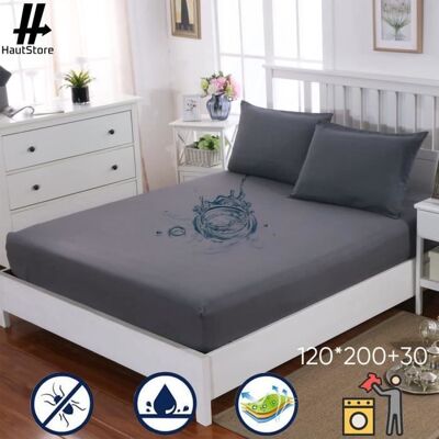 HAUTSTORE Protège Matelas 120 x 200 cm - avec Bonnet 30cm- Imperméable - Alèse en Coton Respirante Hypoallergénique et Anti-AcariensGris - Publicité HAUTSTORE Protège Matelas 120 x 200 cm - avec Bonnet 30cm- Imperméable - Alèse en Coton Respirante Hypoallergénique et Anti-AcariensGris - Publicité