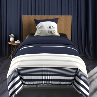 SOLEIL D'OCRE Parure housse de couette 140x200 cm en coton 57 Fils MARIN bleu par Soleil docre Bleu - Publicité SOLEIL D'OCRE Parure housse de couette 140x200 cm en coton 57 Fils MARIN bleu par Soleil docre Bleu - Publicité