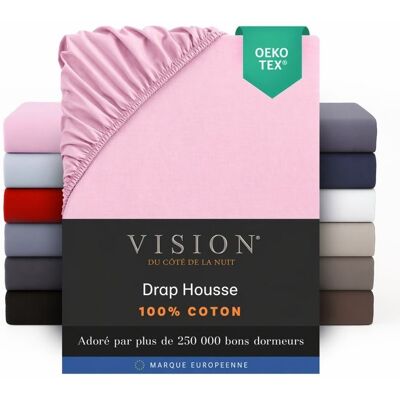 Drap housse rose Vision - 180x200 cm - 100% coton - Publicité Drap housse rose Vision - 180x200 cm - 100% coton - Publicité