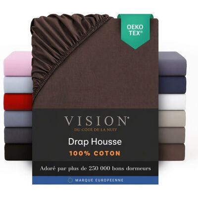 Vision - Drap housse Chocolat - 200x200cm - 100% coton Marron - Publicité Vision - Drap housse Chocolat - 200x200cm - 100% coton Marron - Publicité