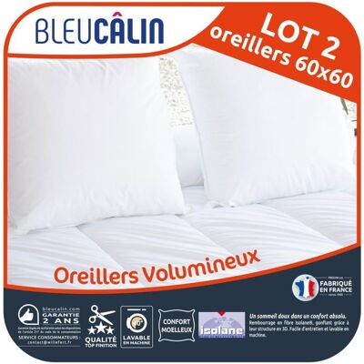 Lot de 2 Oreillers Volumineux - Gonflant - 60x60cm - BLEU CALIN Blanc - Publicité Lot de 2 Oreillers Volumineux - Gonflant - 60x60cm - BLEU CALIN Blanc - Publicité