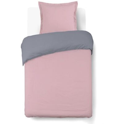 VISION - Bicolore - Housse de couette Réversible 140x200cm avec 1 taie 65x65cm - Gris/rose - 100% coton Rose - Publicité VISION - Bicolore - Housse de couette Réversible 140x200cm avec 1 taie 65x65cm - Gris/rose - 100% coton Rose - Publicité
