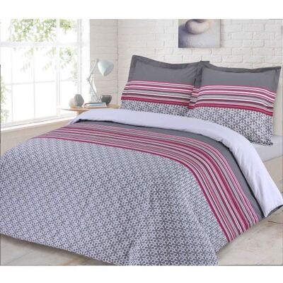 VISION Parure de couette Tracy 100% coton - 1 Housse de couette 200x200 cm + 2 Taies dOreillers 65x65 cm - Gris et rose Gris - Publicité VISION Parure de couette Tracy 100% coton - 1 Housse de couette 200x200 cm + 2 Taies dOreillers 65x65 cm - Gris et rose Gris - Publicité
