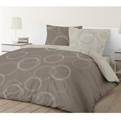 VISION Parure de couette Lenny réversible en 100% coton - 220 x 240 cm - Taupe beige marron et blanc - Publicité VISION Parure de couette Lenny réversible en 100% coton - 220 x 240 cm - Taupe beige marron et blanc - Publicité