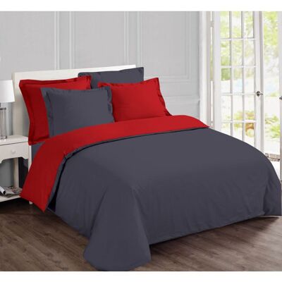 VISION - Bicolore Réversible - 100% coton - Housse de couette 260 x 240cm avec 2 taies 65 x 65cm - Gris/Rouge - Oeko-Tex Rouge - Publicité VISION - Bicolore Réversible - 100% coton - Housse de couette 260 x 240cm avec 2 taies 65 x 65cm - Gris/Rouge - Oeko-Tex Rouge - Publicité