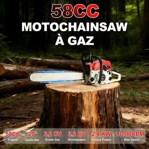 Tronçonneuse Thermique 58cc – FIANAO – Guide 20” Moteur 2 Temps 32HP Lubrification Automatique Chaîne Anti-Rebond Rouge - Publicité Tronçonneuse Thermique 58cc – FIANAO – Guide 20” Moteur 2 Temps 32HP Lubrification Automatique Chaîne Anti-Rebond Rouge - Publicité