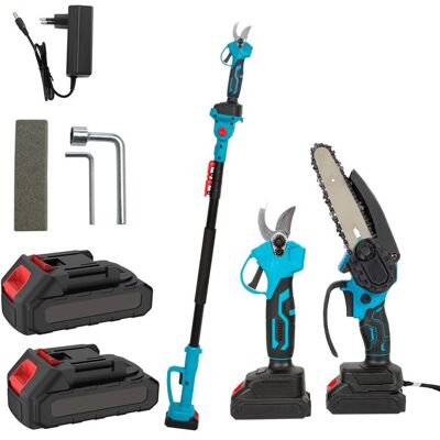 PRUMYA Tronçonneuse Électrique 3-en-1 avec Perche Télescopique 126-260 cm – Scie à Branche Haute & Ébrancheur sans Fil 18V Bleu - Publicité PRUMYA Tronçonneuse Électrique 3-en-1 avec Perche Télescopique 126-260 cm – Scie à Branche Haute & Ébrancheur sans Fil 18V Bleu - Publicité