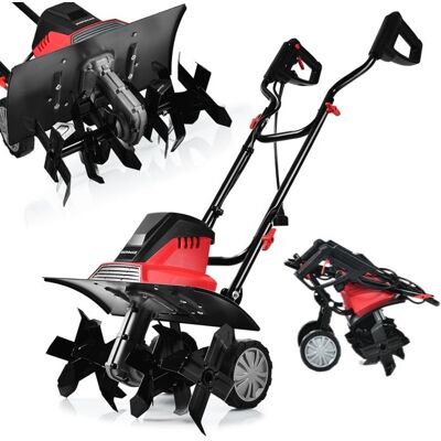 Motobineuse Motoculteur 1500W COSTWAY-Largeur 43cm Profondeur 22cm-2 Roues Réglables-Bouclier-6 Fraises-Poignée Pliable-Rouge - Publicité Motobineuse Motoculteur 1500W COSTWAY-Largeur 43cm Profondeur 22cm-2 Roues Réglables-Bouclier-6 Fraises-Poignée Pliable-Rouge - Publicité