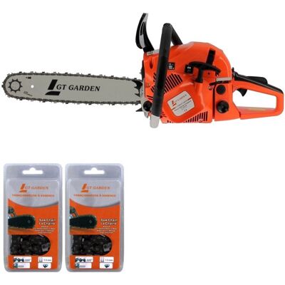 GT GARDEN - Tronçonneuse thermique 62 cm3 3.5 CV guide 40 cm 2 chaînes Orange - Publicité GT GARDEN - Tronçonneuse thermique 62 cm3 3.5 CV guide 40 cm 2 chaînes Orange - Publicité
