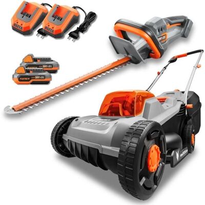 Lot Tondeuse 30 cm & Taille-Haies 52 cm FUXTEC FX-E1RM20ECO + FX-E1HS20 - 2 Batteries 2Ah - Kit Jardin 20V Gris - Publicité Lot Tondeuse 30 cm & Taille-Haies 52 cm FUXTEC FX-E1RM20ECO + FX-E1HS20 - 2 Batteries 2Ah - Kit Jardin 20V Gris - Publicité