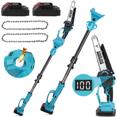 PRUMYA 2 en 1 Tronçonneuse sans fil avec perche télescopique 27M- Scie délagage 20 cm -2 batteries-coupe de branches émondage des arbres Bleu - Publicité PRUMYA 2 en 1 Tronçonneuse sans fil avec perche télescopique 27M- Scie délagage 20 cm -2 batteries-coupe de branches émondage des arbres Bleu - Publicité