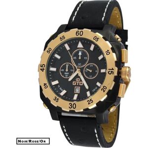 Montre sport homme analogique à quartz bracelet cuir étanche chronographe GTO Dino Gold Couleur - Noir Rose Or - Publicité Montre sport homme analogique à quartz bracelet cuir étanche chronographe GTO Dino Gold Couleur - Noir Rose Or - Publicité