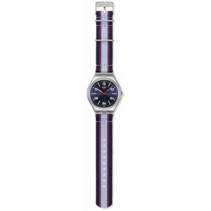 Montre homme - Swatch - Beside The Sea - Cadran bleu foncé - Bracelet textile - Boîtier ultra-fin Bleu - Publicité Montre homme - Swatch - Beside The Sea - Cadran bleu foncé - Bracelet textile - Boîtier ultra-fin Bleu - Publicité