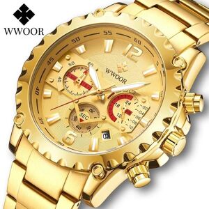 WWOOR - Montre Homme Luxe Sport Quartz Montre Acier Inoxydable Étanche Chronographe Montre Homme Jaune - Publicité WWOOR - Montre Homme Luxe Sport Quartz Montre Acier Inoxydable Étanche Chronographe Montre Homme Jaune - Publicité