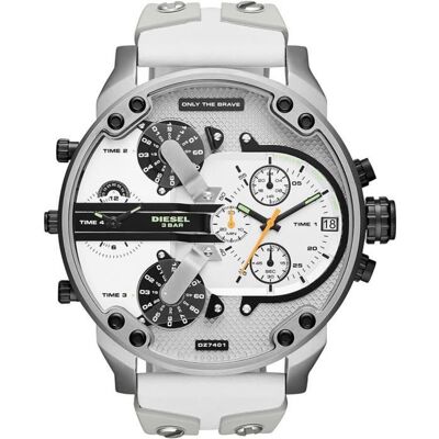Montre - DIESEL - DZ7401 - 66mm - Bracelet Cuir Blanc - Mouvement Quartz Blanc - Publicité Montre - DIESEL - DZ7401 - 66mm - Bracelet Cuir Blanc - Mouvement Quartz Blanc - Publicité