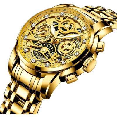 SHARPHY Montres Hommes 2021 Lumineux Luxe Chronomètre étanche Date Quartz Bracelet Acier Inoxydable Doré Noir - Publicité SHARPHY Montres Hommes 2021 Lumineux Luxe Chronomètre étanche Date Quartz Bracelet Acier Inoxydable Doré Noir - Publicité