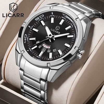 LICARR montre de plongée de luxe pour hommes étanche jusquà 30 ATM avec date et bracelet en cuir Noir - Publicité LICARR montre de plongée de luxe pour hommes étanche jusquà 30 ATM avec date et bracelet en cuir Noir - Publicité