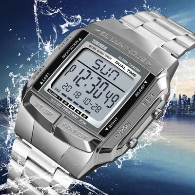 SHARPHY Montre Homme Luxe numérique chronomètre réveil sport étanche carré argent Blanc - Publicité SHARPHY Montre Homme Luxe numérique chronomètre réveil sport étanche carré argent Blanc - Publicité