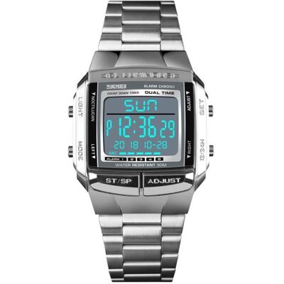 SHARPHY Montre Homme luxe marque bracelet numérique électronique chronomètre alarme sport étanche carré 2020 mode argent Blanc - Publicité SHARPHY Montre Homme luxe marque bracelet numérique électronique chronomètre alarme sport étanche carré 2020 mode argent Blanc - Publicité